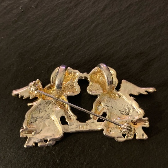 MJ Vintage Silver & Gold Tone Kissing Angles Brooch Pendant - Picture 3 of 9